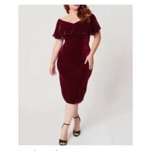 Unique Vintage Velvet Wiggle Dress off the Shoulder Burgundy 1950s Sz 4X #49